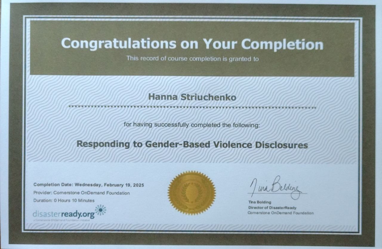 Certificate on responding to gender-based violence disclosures